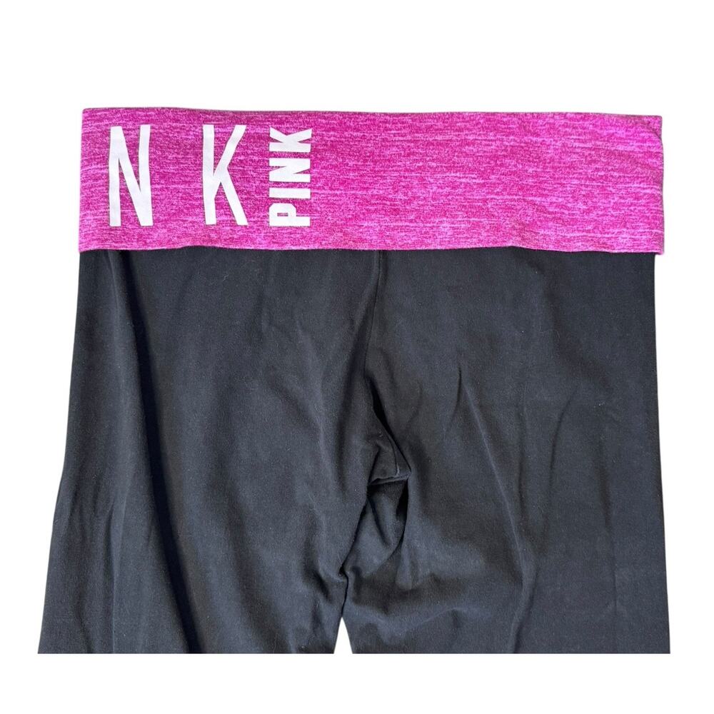 Y2K Vintage Victoria’s Secret PINK Black Fold Over Yoga Leggings Dog Logo Size L - Picture 7 of 8